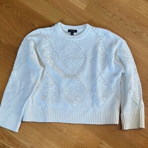 Ann Taylor White Sequin Diamond Sweater